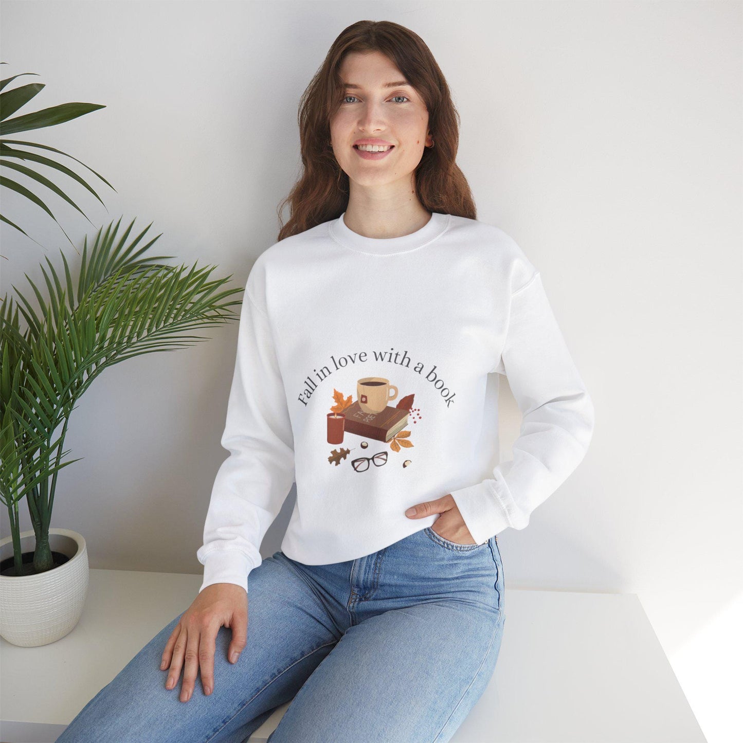 Fall in love with a book Crewneck Sweater, Autumn Sweatshirt, Cozy Jumper, Warm Pullover, Seasonal Outerwear