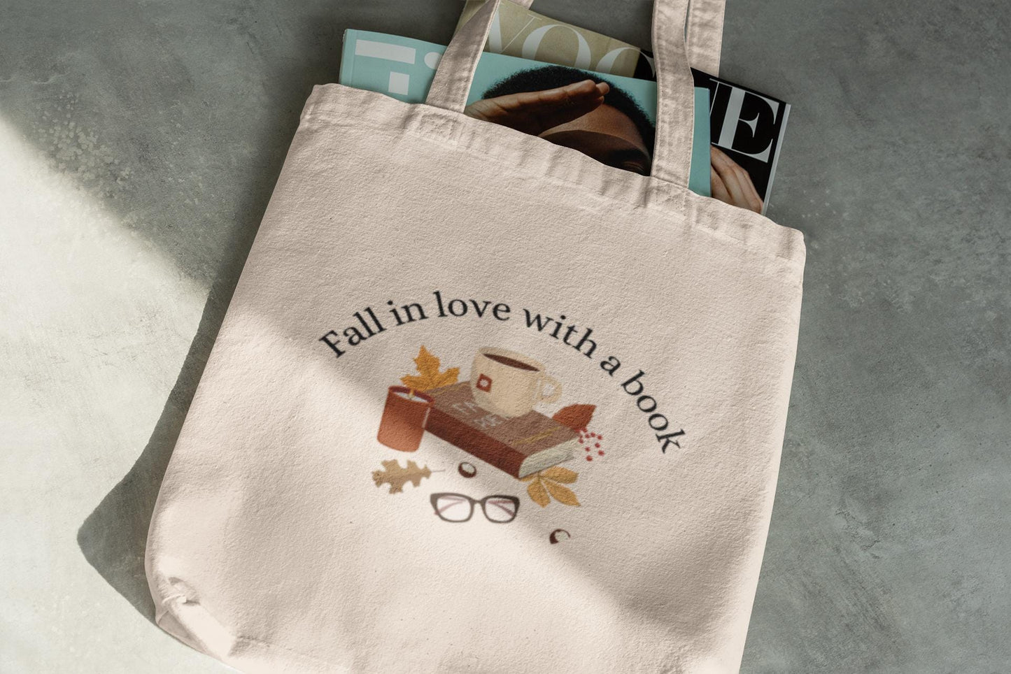 Fall in love with a book, Library tote, Book Lover Tote Bag, Literary Tote, Canvas Book Bag, Reading, Gift for Bookworm