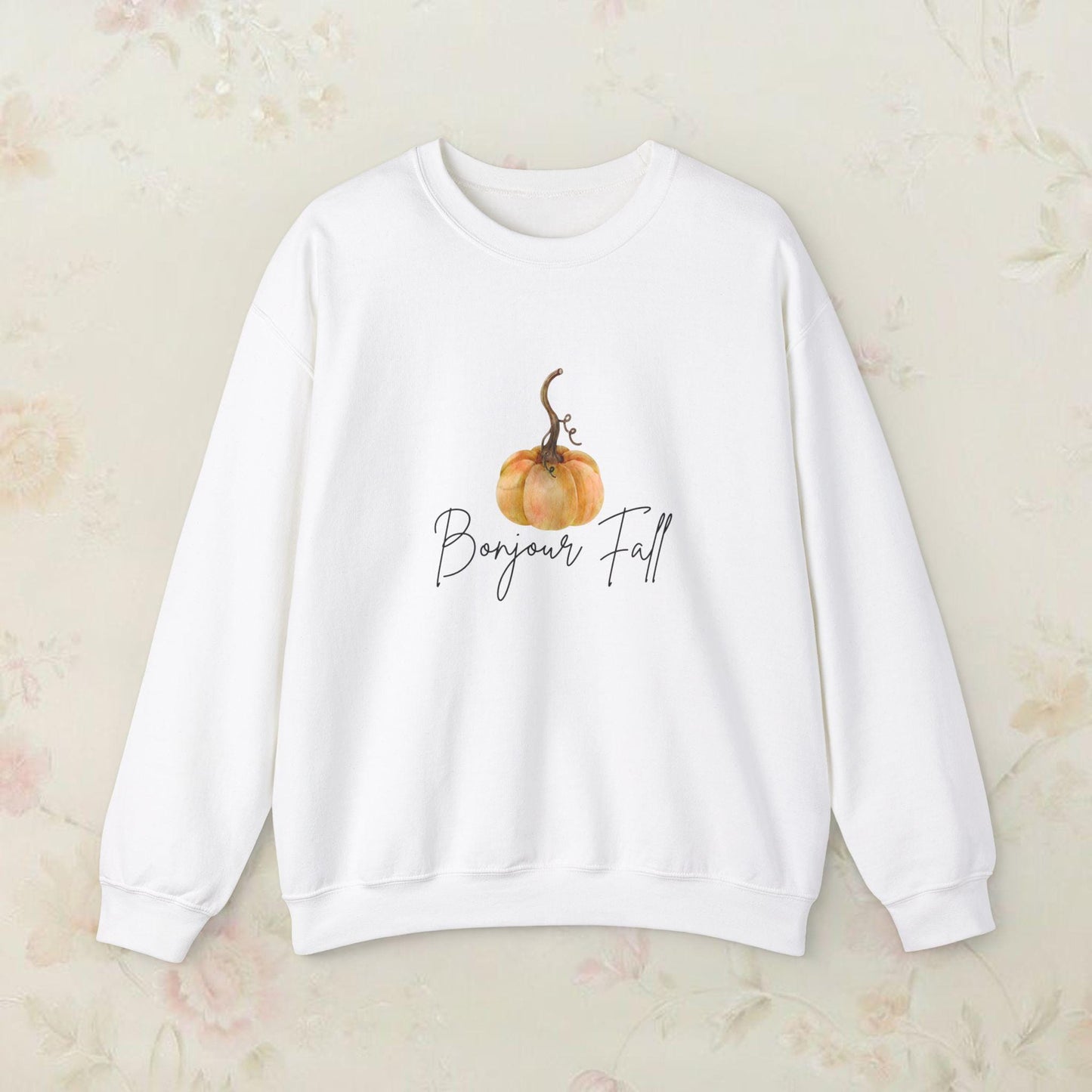 French Bonjour Fall Unisex Sweatshirt, Autumn Crewneck Jumper, Parisian Harvest Pullover, Cozy Pumpkin Sweater, Fall Fashion Top