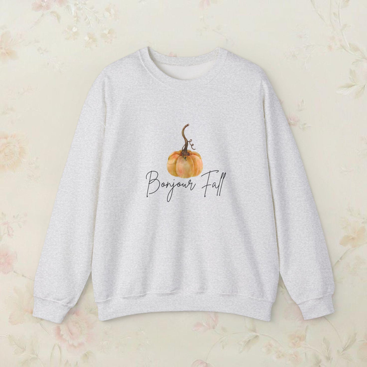 French Bonjour Fall Unisex Sweatshirt, Autumn Crewneck Jumper, Parisian Harvest Pullover, Cozy Pumpkin Sweater, Fall Fashion Top