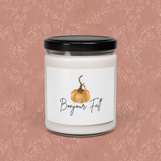 Soy Candle, Bonjour Fall French Scented 9oz, Autumn Home Decor Aromatherapy Gift, Thanksgiving Hostess Present, Cozy Housewarming Candle,