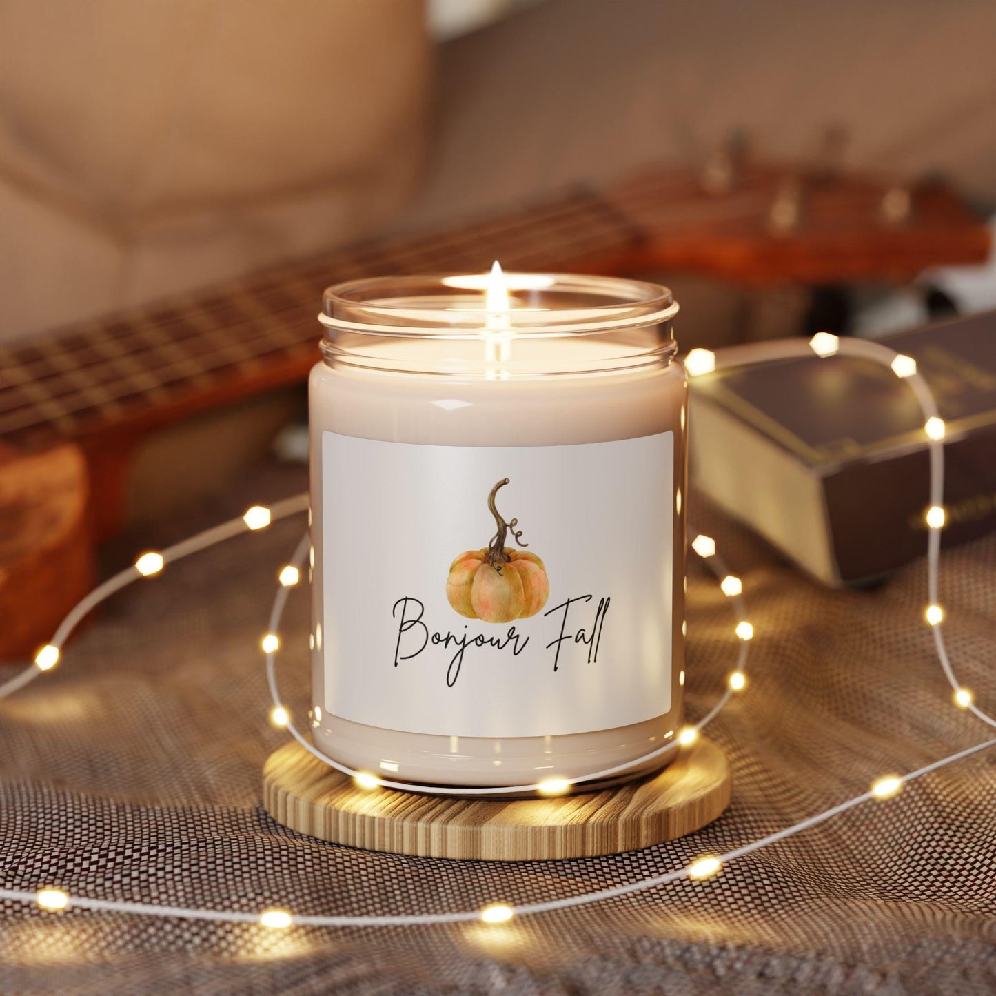 Soy Candle, Bonjour Fall French Scented 9oz, Autumn Home Decor Aromatherapy Gift, Thanksgiving Hostess Present, Cozy Housewarming Candle,