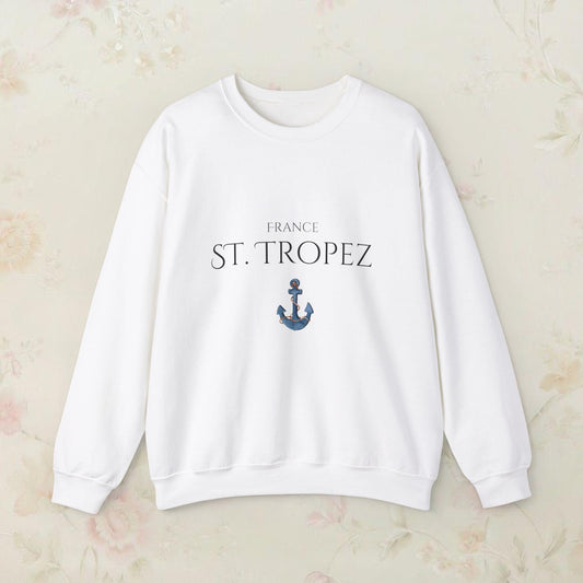 St Tropez Crewneck Sweatshirt, French Riviera Jumper, Beach Vacation Pullover, Resort Wear Top, Coastal Sweater for Men and Women