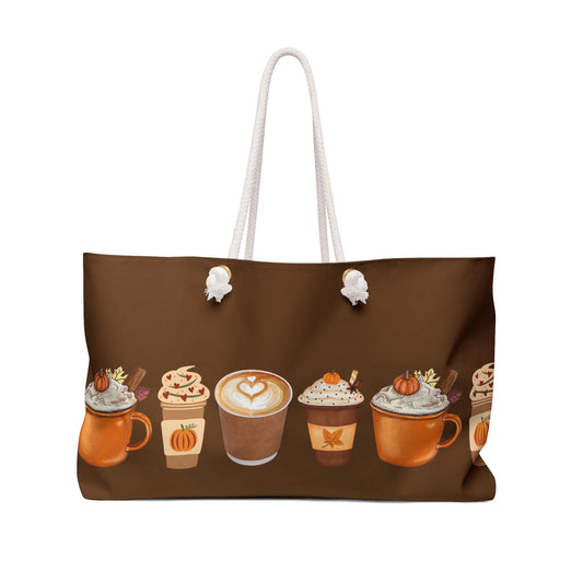 Fall Latte Weekender Bag - Travel Tote, Overnight Bag, Carry On Duffel, Weekend Getaway, Autumn Coffee Lovers Gift