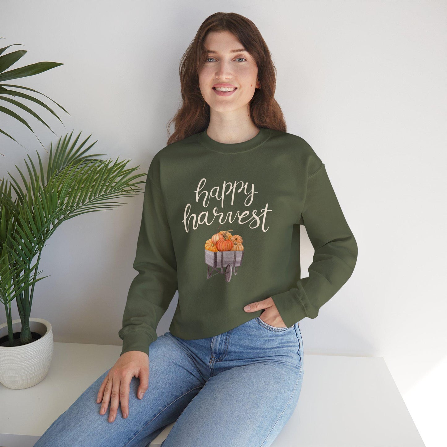 Happy Harvest Crewneck Sweatshirt - Fall Harvest Sweatshirt, Cozy Autumn Crewneck, Thanksgiving Jumper, Harvest Festival Sweater, Pumpkin