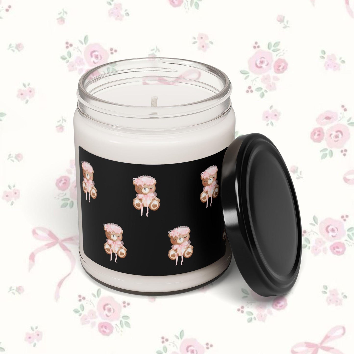 Scented Candle, Sleeping Bear Coquette Pink 9oz, Home Decor, Relaxation Gift, Animal Lover Gift, Hand Poured Soy Candle