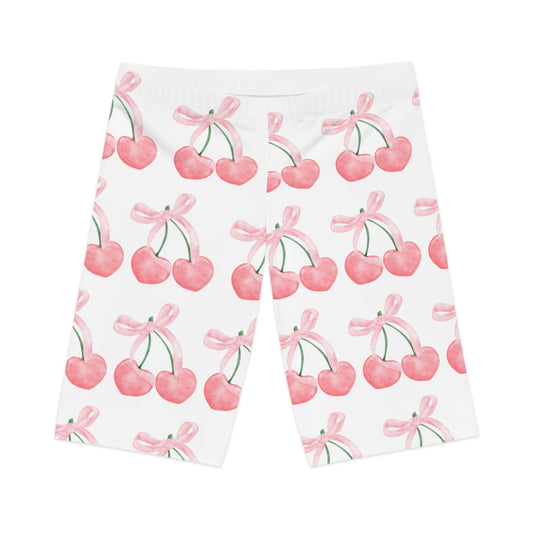 Cherry Pink Bow Coquette Women's Bike Shorts (AOP)