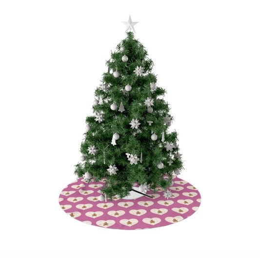 Christmas Tree Skirts, Coquette Pink Gingerbread Man Girly Design - Holiday Decor, Xmas Skirt, Festive Decoration, Winter Home Accent, Cute