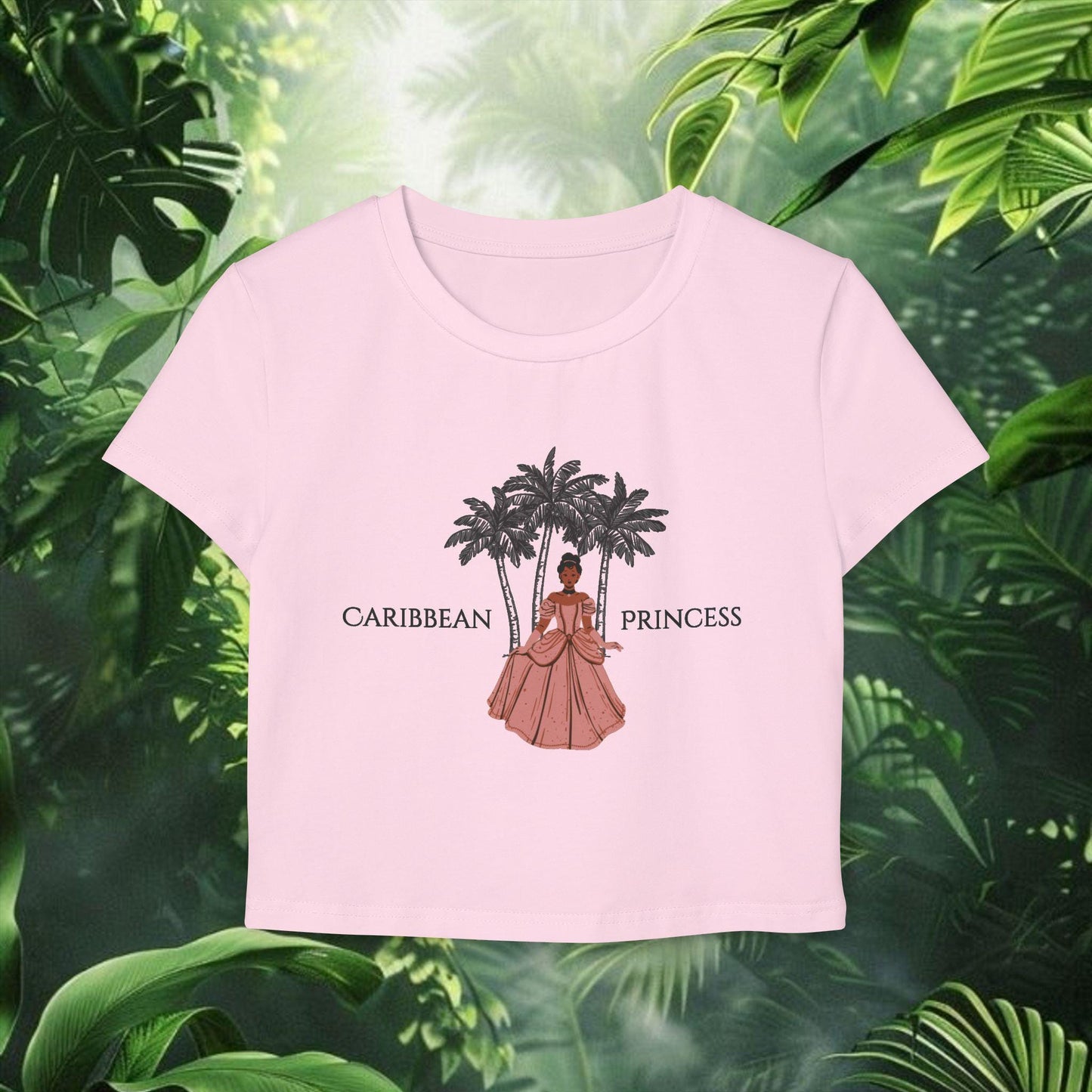 Caribbean Princess Baby Tee | Women's Graphic T-Shirt, West Indian Shirt, Vacation Apparel, Summer Beachwear, Tropical Coquette Clothing