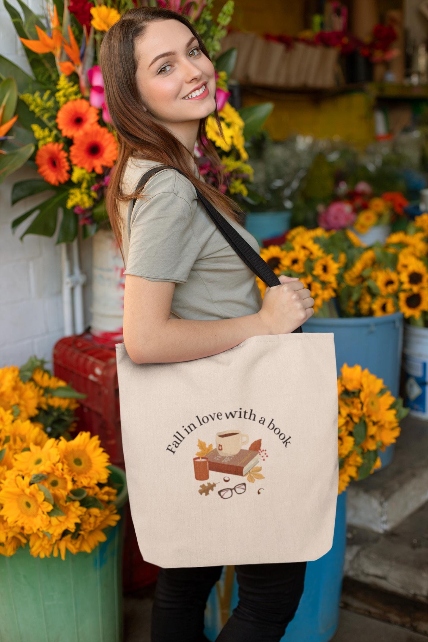 Fall in love with a book, Library tote, Book Lover Tote Bag, Literary Tote, Canvas Book Bag, Reading, Gift for Bookworm