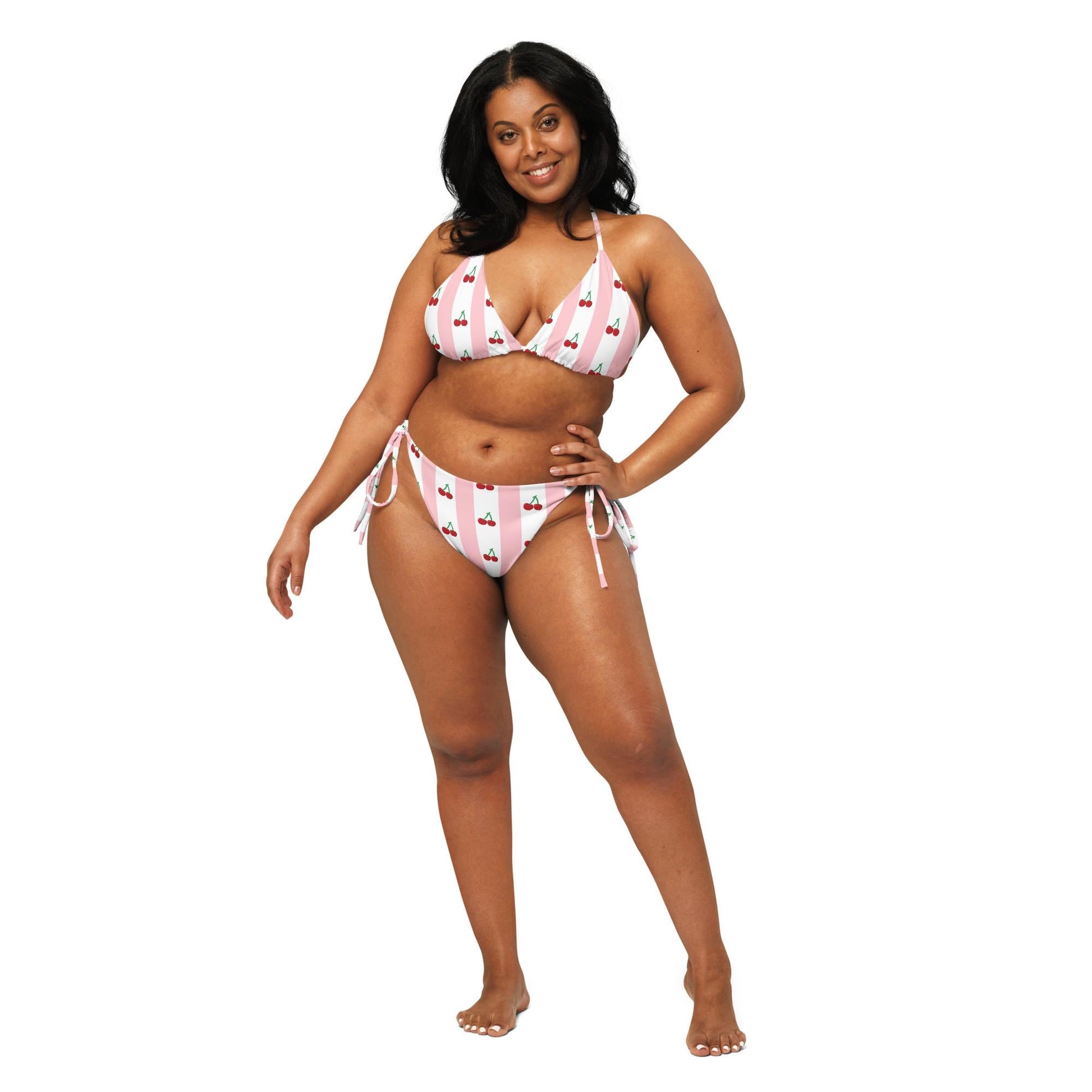 Coquette Red and Pink Cherry All-over print recycled string bikini