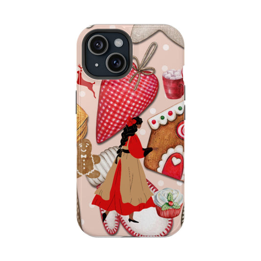 Black Girl Cottagecore Christmas Phone Case, Holiday African American Woman Winter iPhone Cover, Magnetic Tough Cases, Festive Kwanzaa Gift,