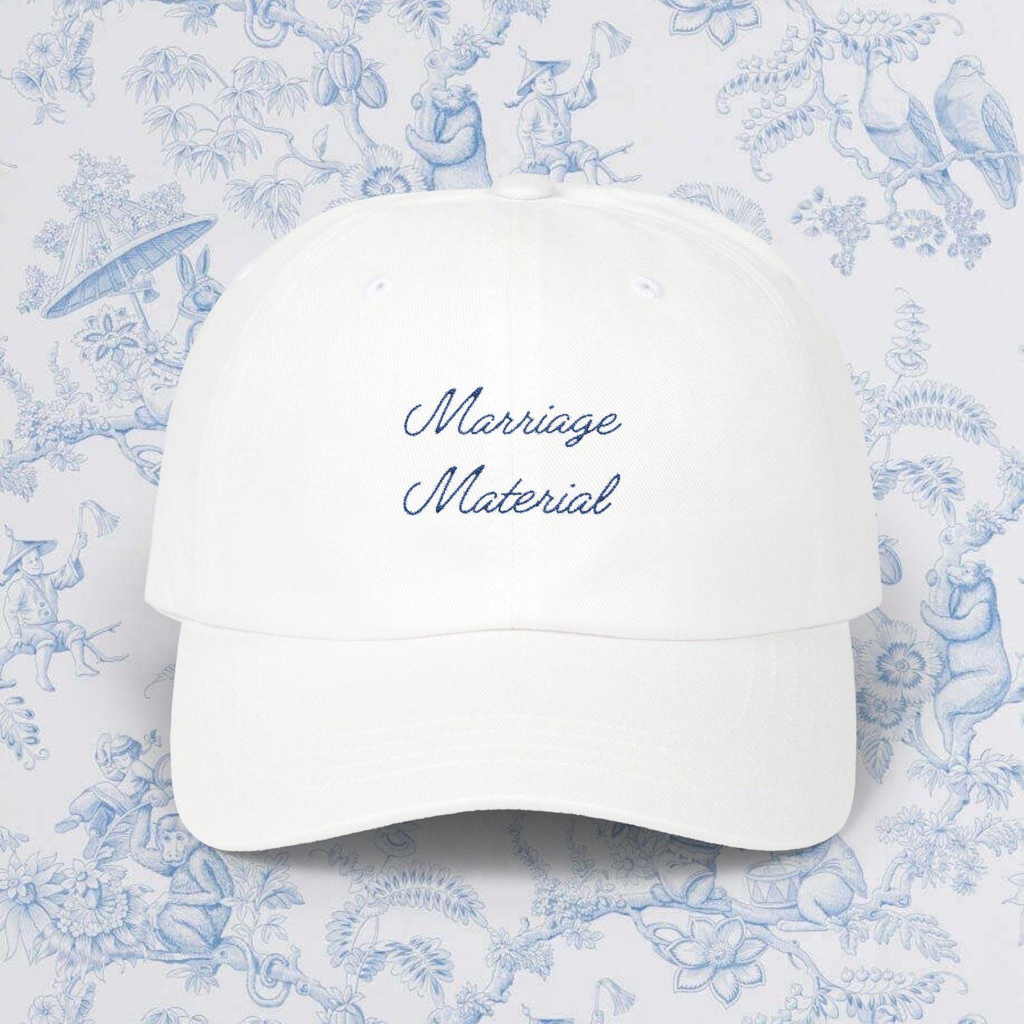 Classic Dad Cap - Marriage Material Preppy Hat, Wedding Gift, Classy Baseball Cap, Bride Hat, Embroidered Dad Cap