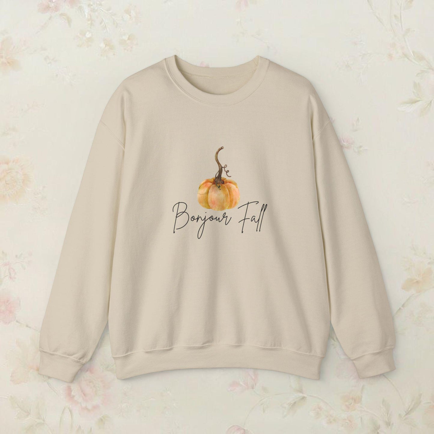 French Bonjour Fall Unisex Sweatshirt, Autumn Crewneck Jumper, Parisian Harvest Pullover, Cozy Pumpkin Sweater, Fall Fashion Top