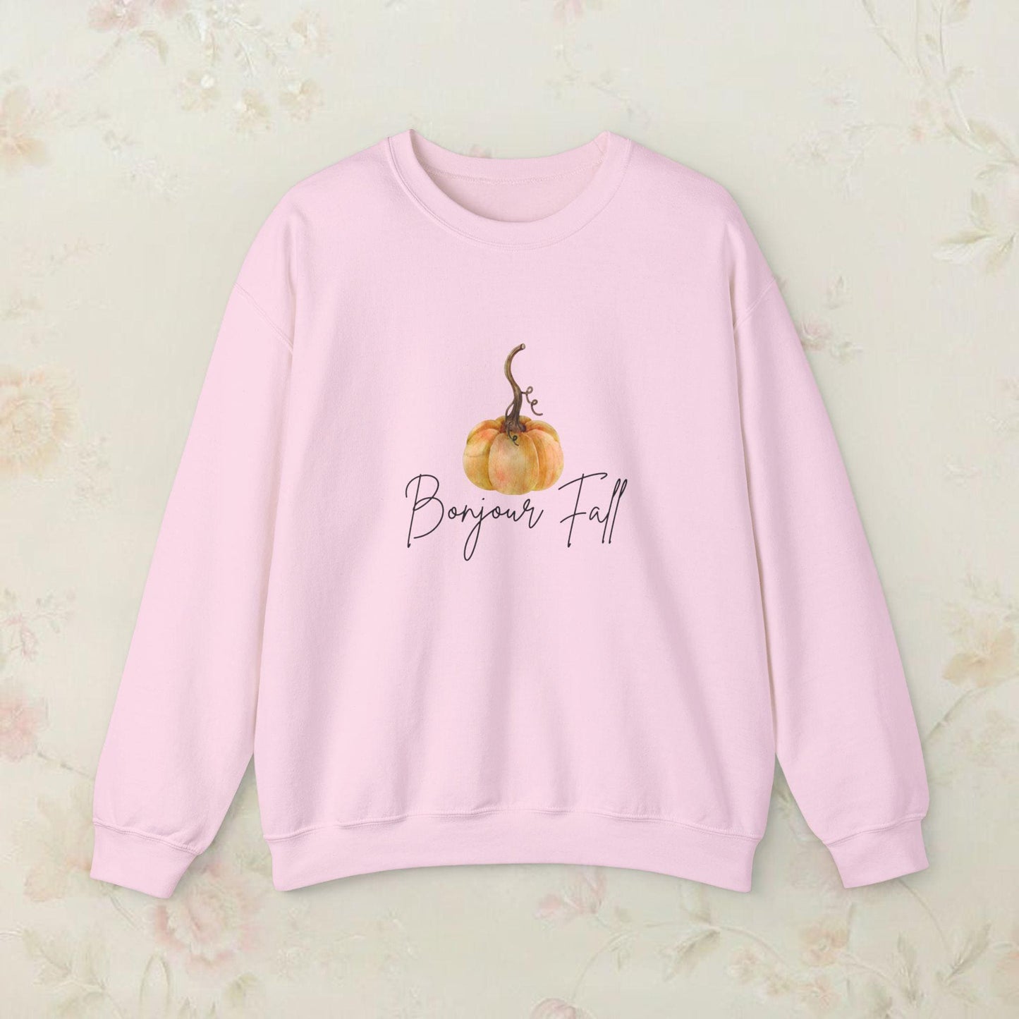 French Bonjour Fall Unisex Sweatshirt, Autumn Crewneck Jumper, Parisian Harvest Pullover, Cozy Pumpkin Sweater, Fall Fashion Top