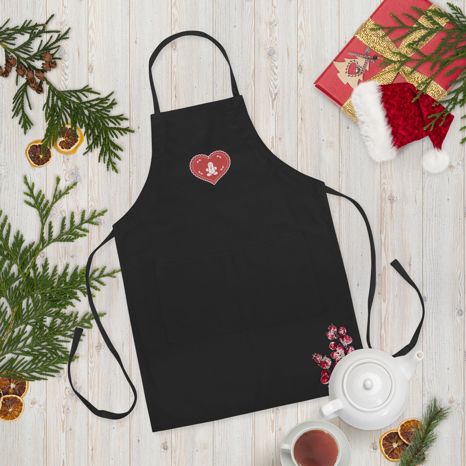 Embroidered Christmas Kitchen Apron, Gingerbread Man Design, Unisex Cooking Gift, Holiday Decor