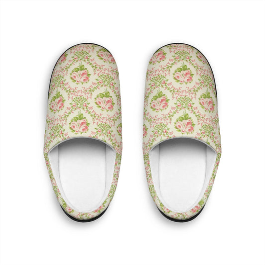 Floral Slippers, Women's House Shoes, Vintage Indoor Footwear, Cozy Bedroom Slides, Shabby Chic House Slippers