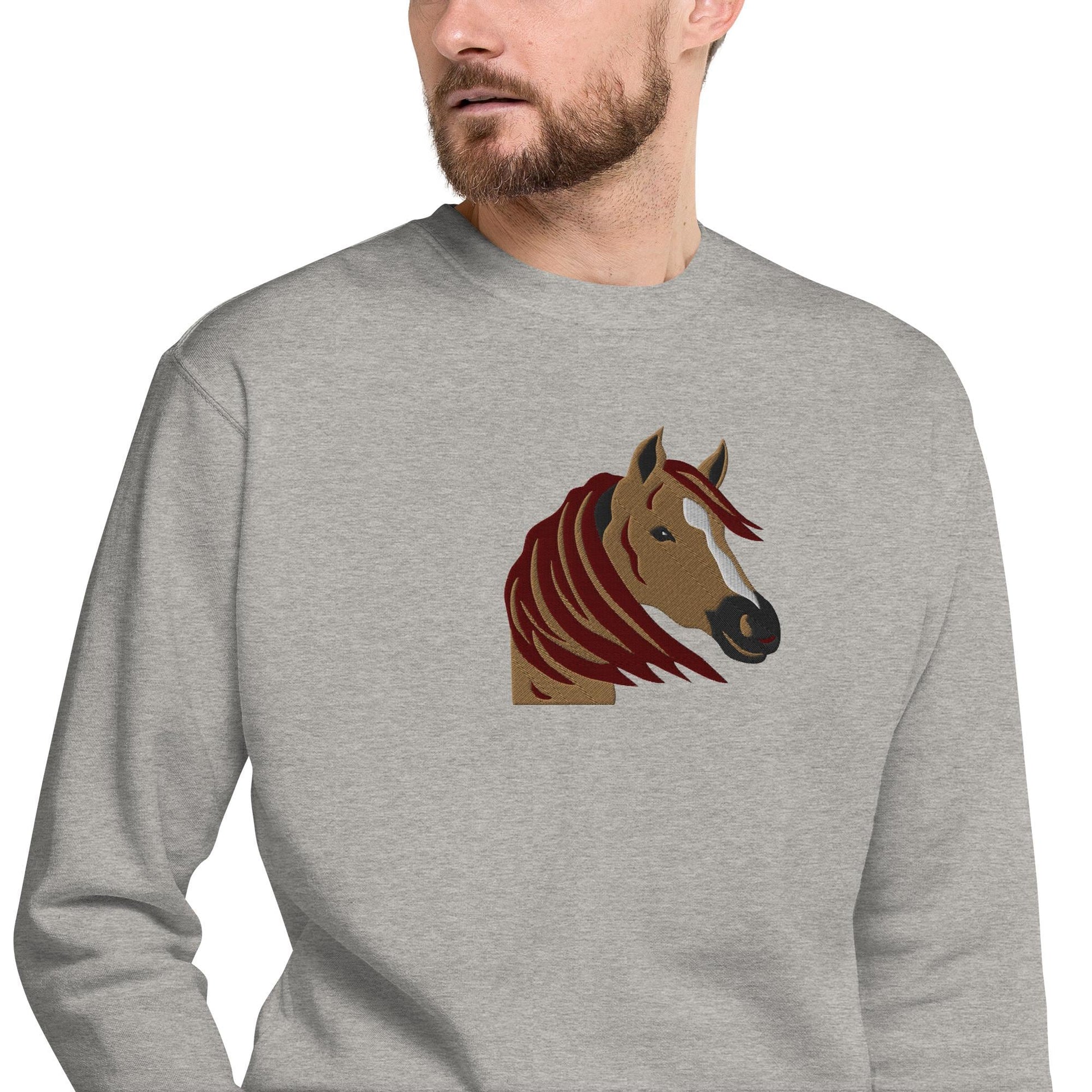 Embroidered Horse Crewneck Premium Sweater, Animal Lover Clothing, Equestrian Jumper, Cozy Sweatshirt, Horse Gift for Her