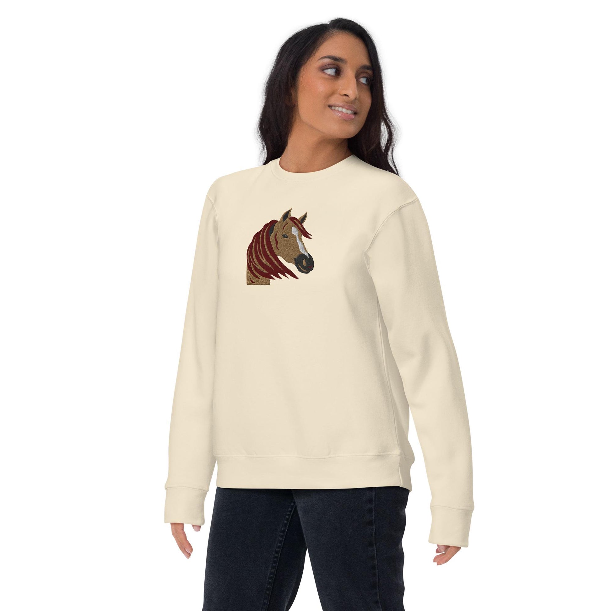 Embroidered Horse Crewneck Premium Sweater, Animal Lover Clothing, Equestrian Jumper, Cozy Sweatshirt, Horse Gift for Her