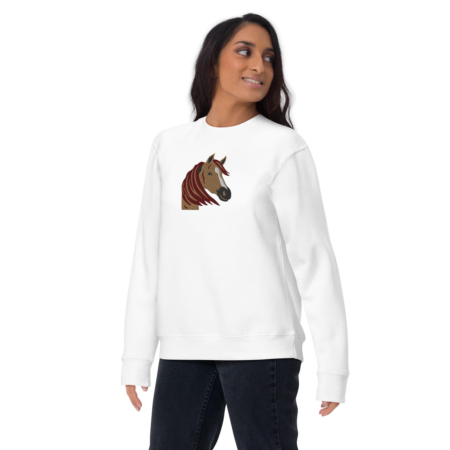 Embroidered Horse Crewneck Premium Sweater, Animal Lover Clothing, Equestrian Jumper, Cozy Sweatshirt, Horse Gift for Her