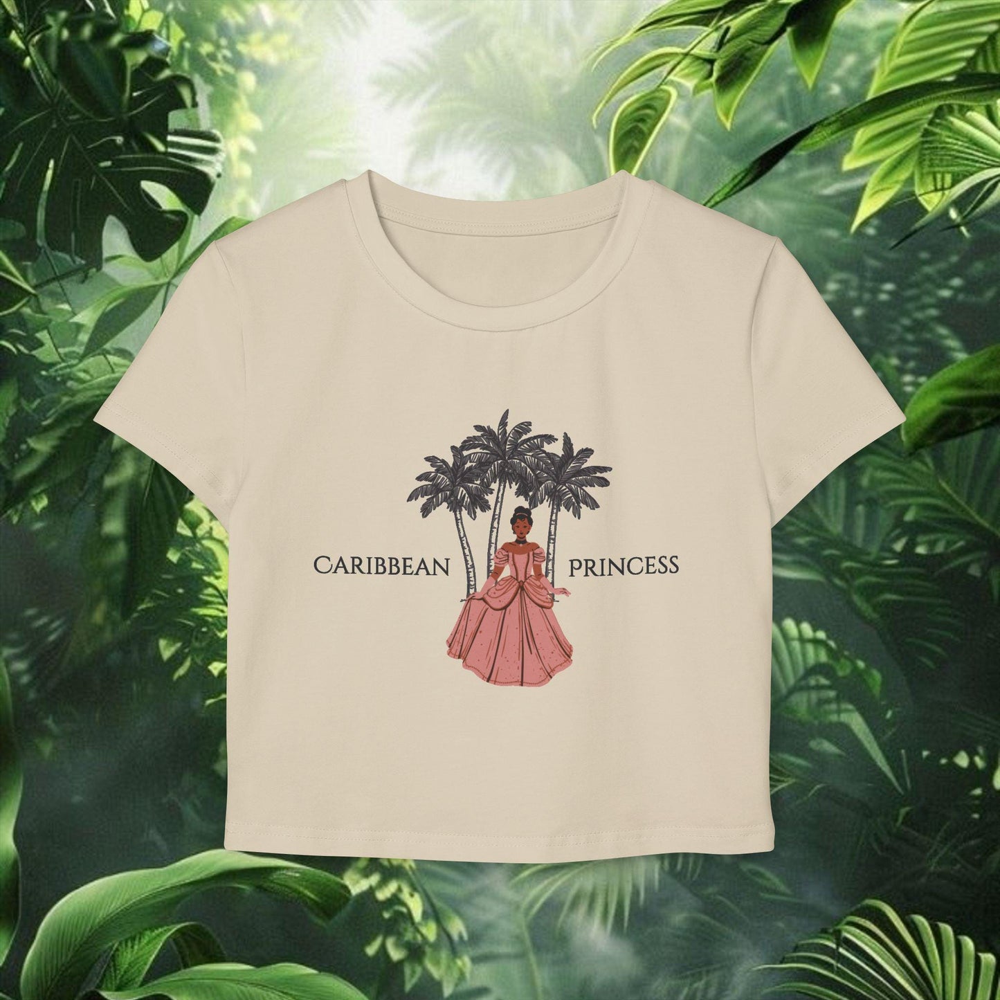 Caribbean Princess Baby Tee | Women's Graphic T-Shirt, West Indian Shirt, Vacation Apparel, Summer Beachwear, Tropical Coquette Clothing