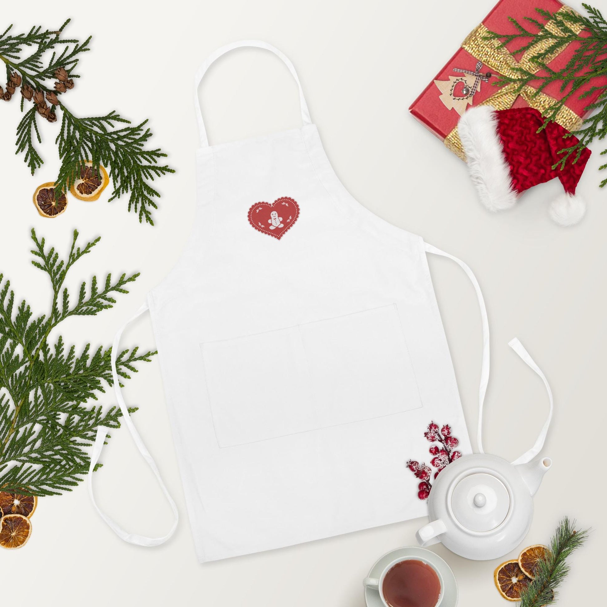 Embroidered Christmas Kitchen Apron, Gingerbread Man Design, Unisex Cooking Gift, Holiday Decor