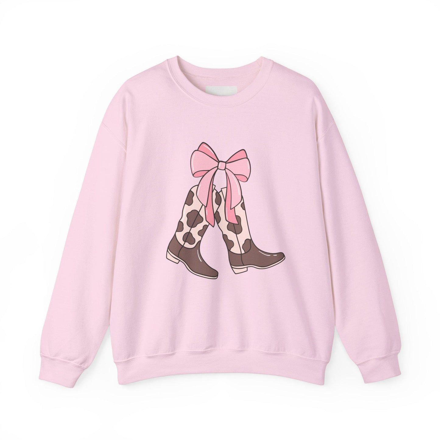 Country Western Pink Bow and Cowboy Boots Crewneck Sweatshirt, Western Style Pullover, Rodeo Sweatshirt, Unisex Western Clothing, Cowboy